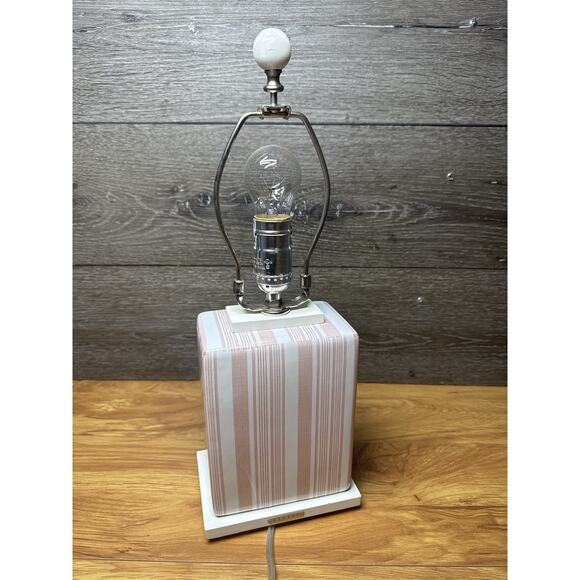 Ralph Lauren Home Porcelain Table Lamp White & Pink Stripe 17” Designer Decor - Picture 9 of 9